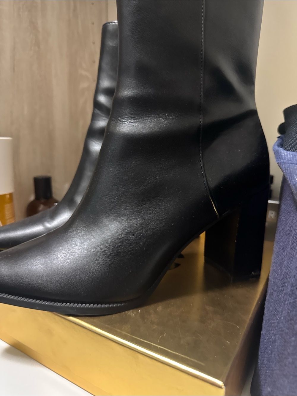 Mango Black Leather-Look Block Heel Ankle Boots